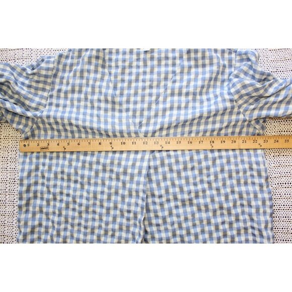 Suzanne Betro Gingham boho women's top Blue & white Twist sleeve size 2X Blouse - Picture 3 of 10